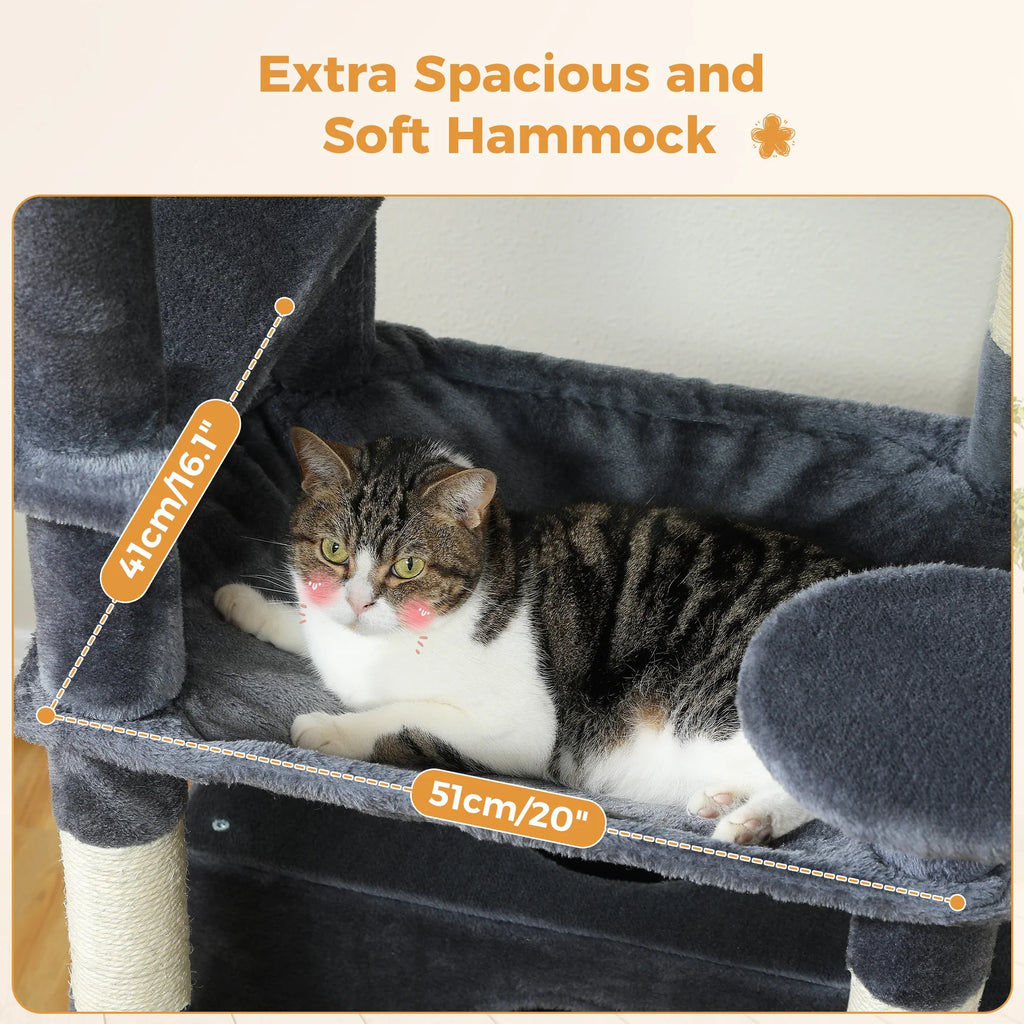 Large Cat Tree and Tower for Indoor Cats With Sisal-Covered Scratching Posts Spacious Hammock Padded Perches and Condos Cat Toys